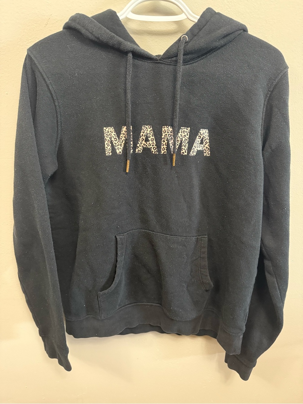 Kismet Black Hoodie Sweatshirt with Leopard 'MAMA' Appliqué Medium